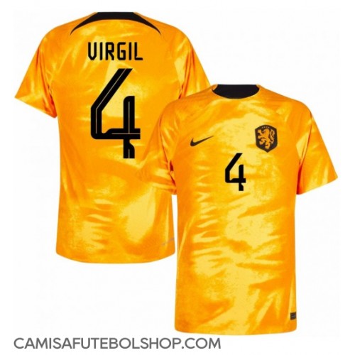 Camisa de time de futebol Holanda Virgil van Dijk #4 Replicas 1º Equipamento Mundo 2022 Manga Curta